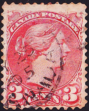 Канада 1870 год . Queen Victoria . 3 c . Каталог 50,0 фунтов . (3)